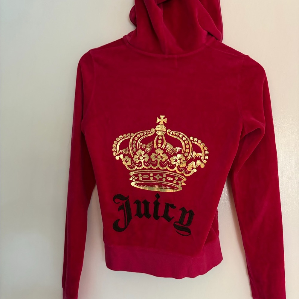 Juicy Couture Hot Pink Hoodie with Gold Crown Design